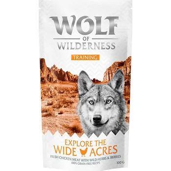 Cizojazyčná kniha Wolf of Wilderness Training “Explore the Wide Acres” s kuřecím - 3 x 100 g