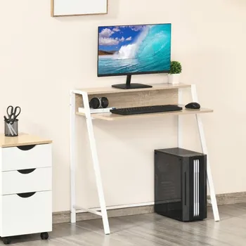 Počítačový stůl Kancelářský PC stůl 84 x 45 x 85 cm | bílý + dub