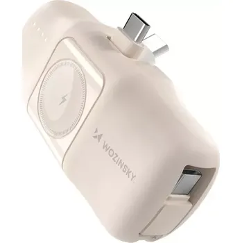 Powerbanka Mini powerbanka 5000mAh se zabudovaným kabelem USB-C a nabíječkou Apple Watch Wozinky WF16-YCS Béžová