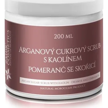 Tělový peeling Zahir - Arganový cukrový scrub s kaolínem, pomerančem a skořicí, 200 ml