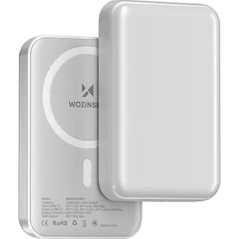 Powerbanka Externí baterie / powerbank WOZINSKY - podpora MagSafe - 10000 mAh - bílá